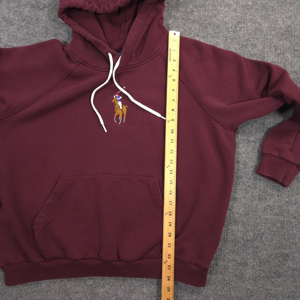 Polo Ralph Lauren Hoodie Mens XXL Burgundy Center Big Flesh Pony Fleece Pullover - Picture 5 of 9